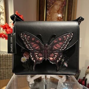 Hot Topic Black and Pink Butterfly Crossbody Bag NWT
